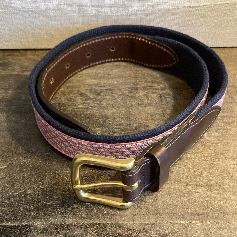 Vineyard Vines Kids Whale Pattern Canvas Belt Size 32 Pink Blue Nautical